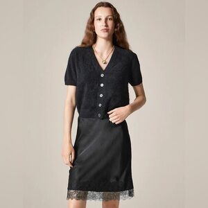 NWT J Crew Brushed Cashmere Black Crew Neck Cardigan